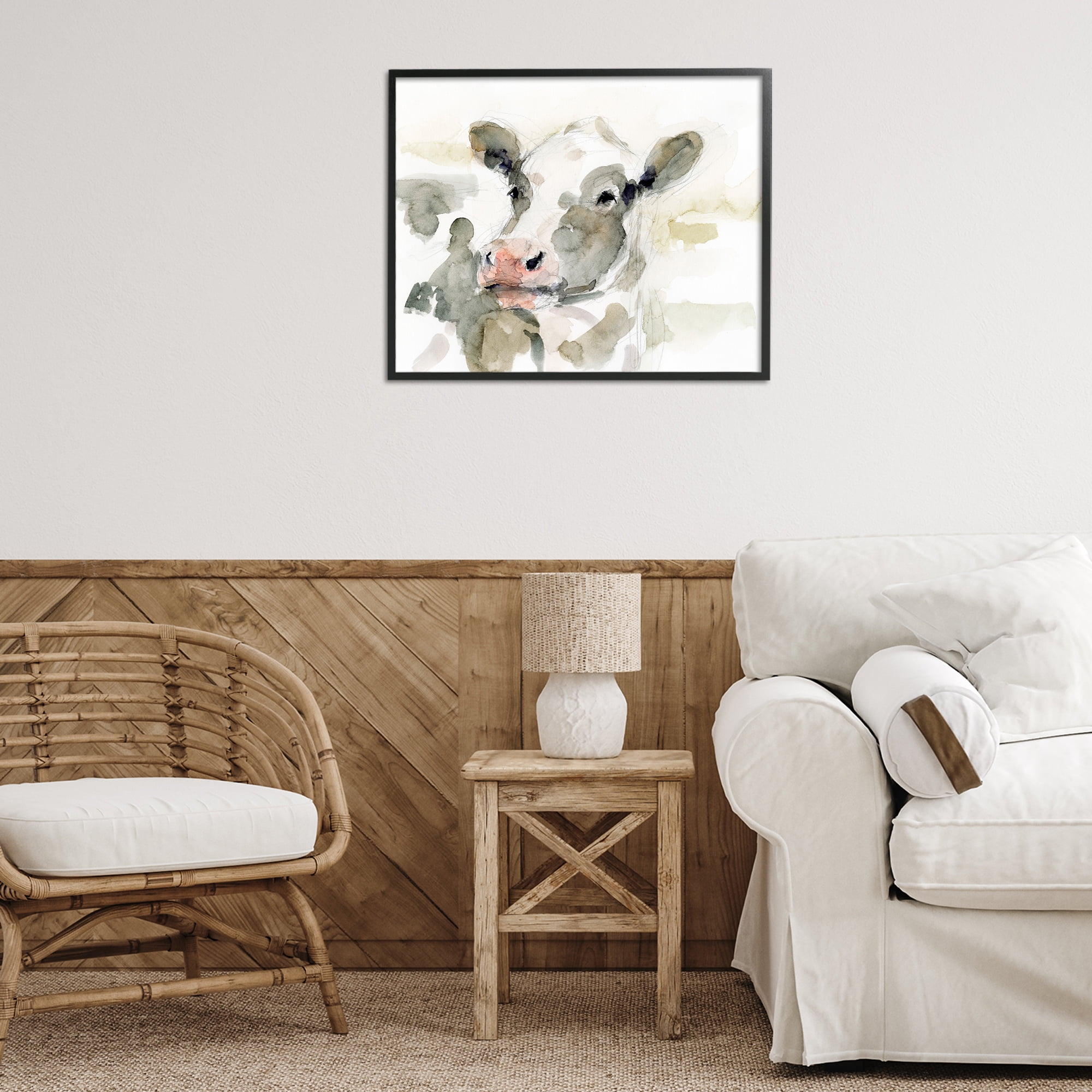 Stupell Industries Soft Painterly Cow Animals & Insects Painting Black Framed Art Print Wall Art, 30 x 24