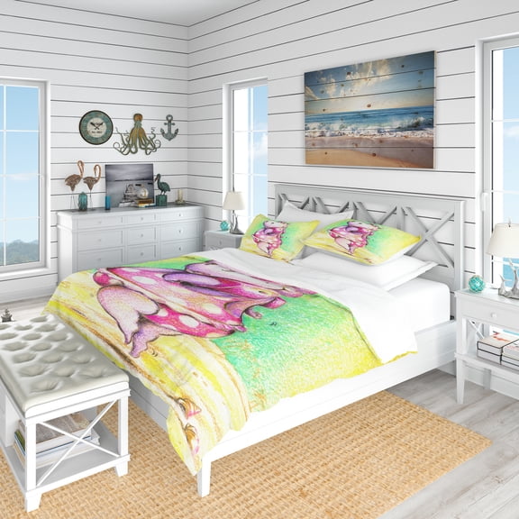 Designart 'Cute Hippo Goes Swimming' Tropical Duvet Cover Set