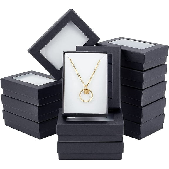 24 PCS Black Gift Boxes with Window Presentation Box with Padding - Birthday Gift Box - Necklace Box Earring Box Ring Box Cardboard Jewelry Boxes 3.54"x2.56"x1.1" Black DIY