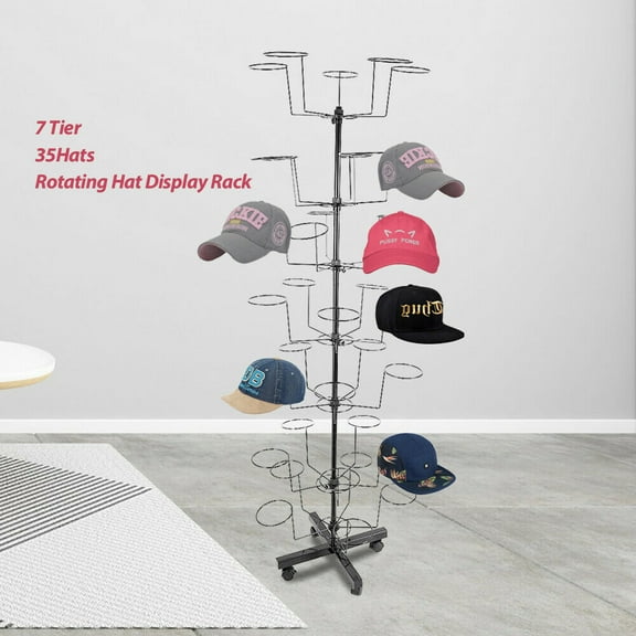 Fetcoi, Hat Display Stand, Adjustable Hat Cap Rotating Metal Display Stand Hanger(Black)