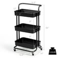 thumbnail image 2 of Gymax 3 Tier Rolling Cart W/Wheels Practical Handle&ABS Storage Basket Organizer Black, 2 of 10