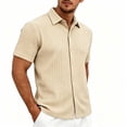 thumbnail image 2 of Men’s Jacquard Knit Button Down Shirts Breathable Stretch Business Casual Short Sleeve Shirt Big and Tall Size S-3XL Khaki, 2 of 7