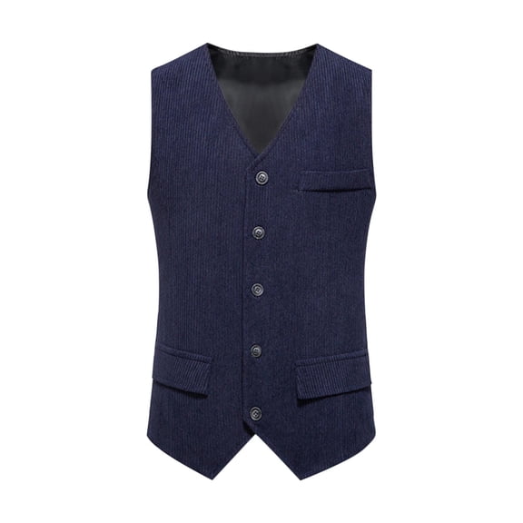 Eryao Corduroy Vest for Men Vintage Western Cowboy Waistcoat Slim Fit Business Casual Sleeveless Jackets with Pocket,Navy,M
