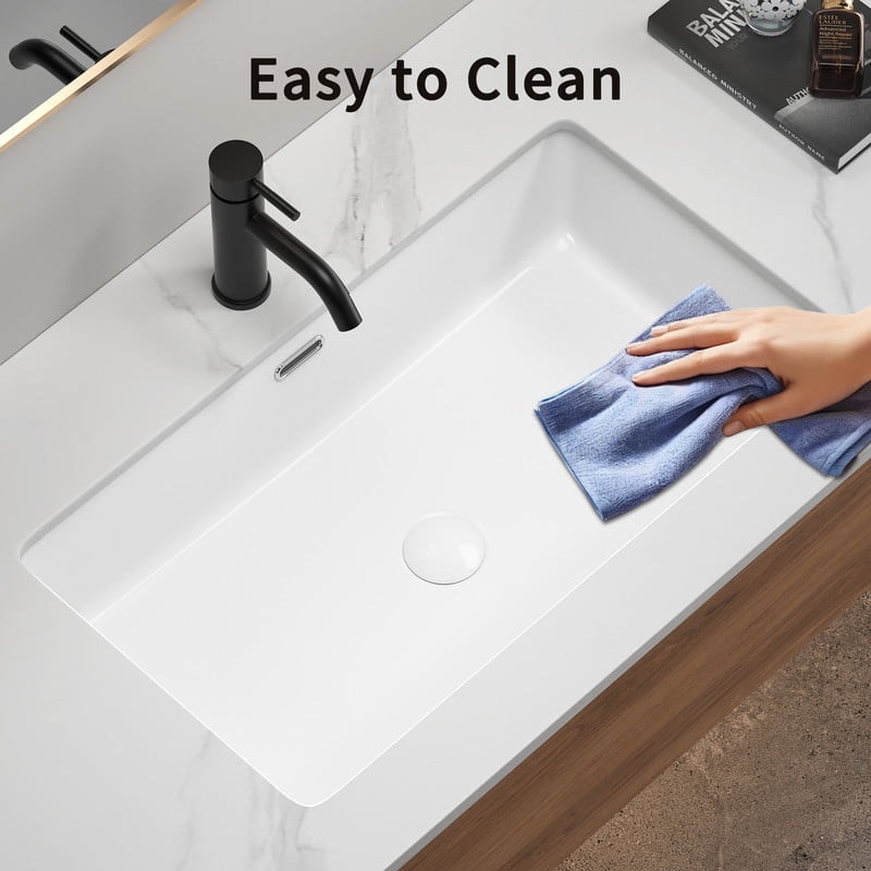 TICOZE Modern White 28 Inch Undermount Kitchen Sink, Fireclay Bathroom Sink Vanity Sink Style, Large Single Bowl Ceramic Sink with Overflow