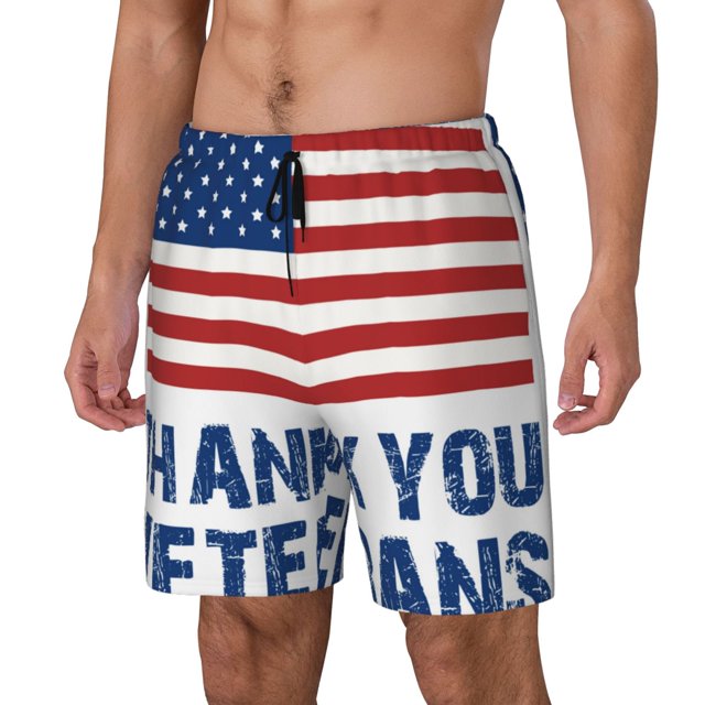 Fotbe Thank You Veterans Traje de Baño para Hombre – Shorts de Natación de Secado Rápido con Forro y Bolsillos-Medium