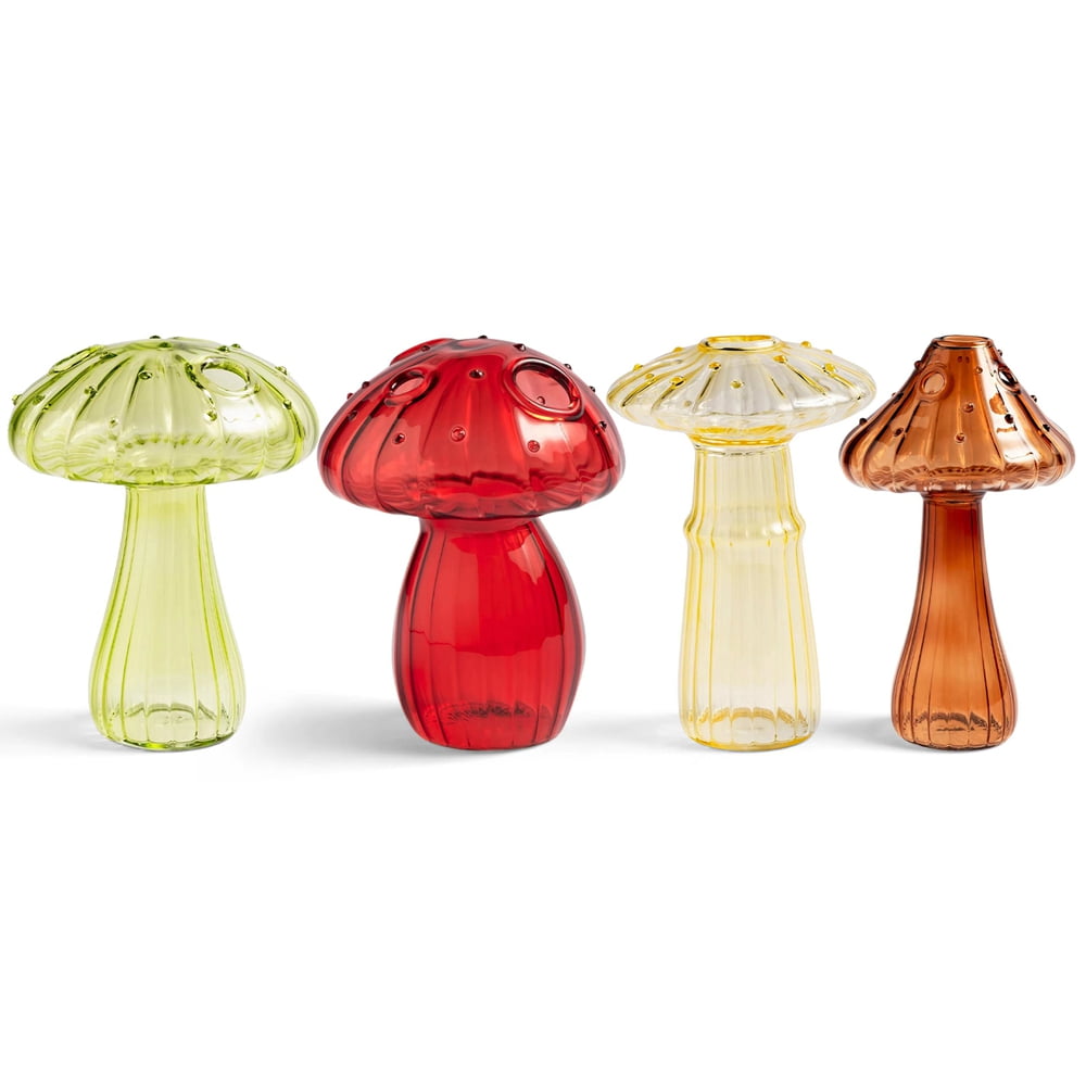 4 Pieces Mushroom Vases, Mushroom Shaped Hydroponic Glass Vases, Clear