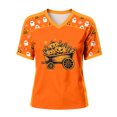 thumbnail image 5 of Yuncity Womens Shirts Halloween Pumpkin Graphic Print Tees Summer Fall V Neck Baseball Short Sleeve T-Shirts Casual Loose Fashion Tshirt Size M Orange, 5 of 5