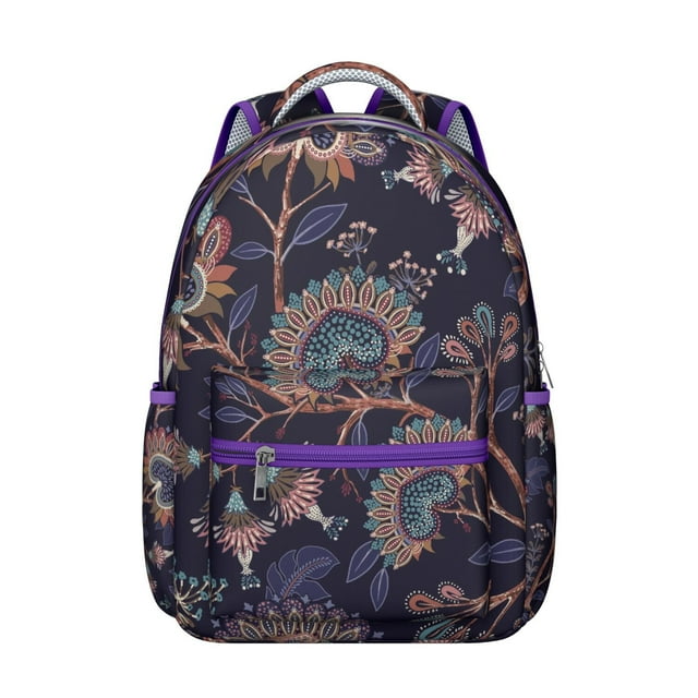 Abstract Paisley Art School Backpack Durable Students Backpack with Boho Vintage Floral Pattern and Elegant Ethnic Design