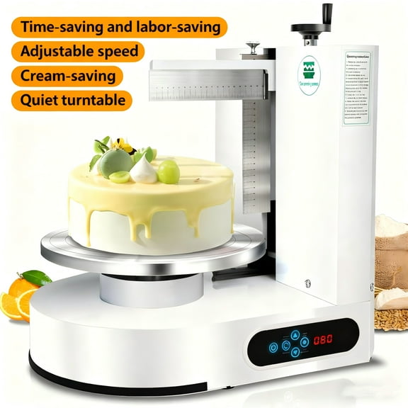 Cavlhils Cake Decorating Machine, 4–12 Inch Electric Cake Icing & Frosting Smoother with Adjustable Speed, Beveled Scraper, Dual Rotation, Low Noise 200W 110V Stainless Steel for Buttercrea