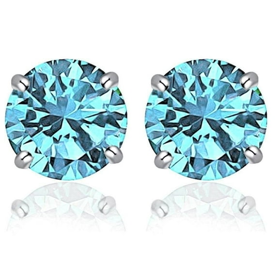 2.00 CTTW Silver Filled High Polish Finsh Aqua Blue White Stud Earrings