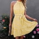 thumbnail image 4 of Vestido A Cuadros Sin Mangas Con Cuello Halter, Agujero De Llave En La Espalda Una Línea Vestido De Volantes A Cuadros De Una Pieza Lavar A Máquina Con Cinturón Para Fiesta ANGGREK No, 4 of 6