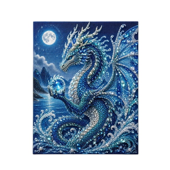 16 X 12 Inch Dragon Diamond Art Kit with Intricate Blue and Silver Scales Design for Home Wall Decor, Diy Craft Gift for Adults - 1 Piece Gem Painting Supplies Set