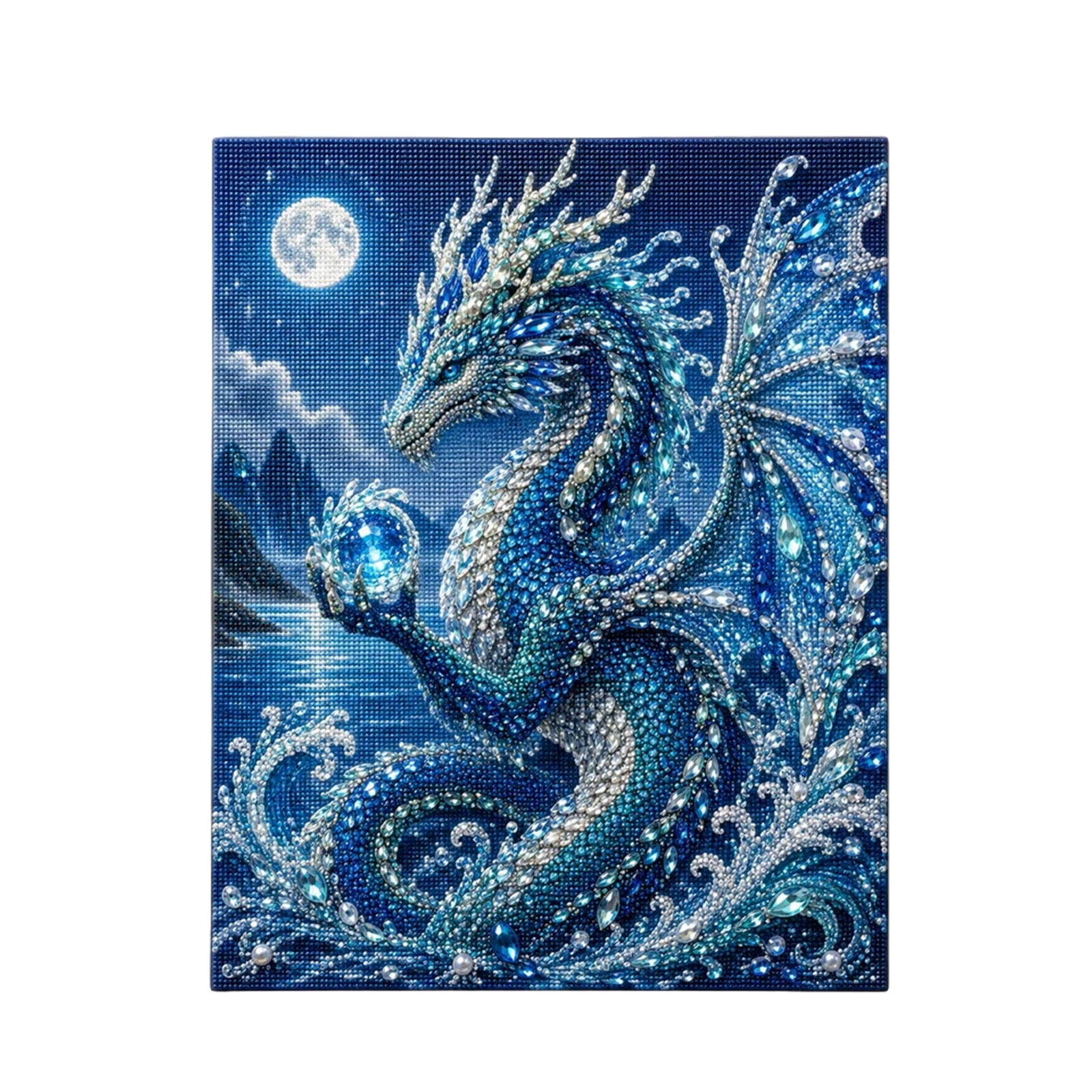 Water Ocean Guardian Dragon 3D Diamond Painting Kit DIY Fantasy Sea Dragon Gem Art Rhinestone Craft Supply With Waves Full Moon Mythical Home Bedroom Wall Hanging Decor Craft Supply Kit