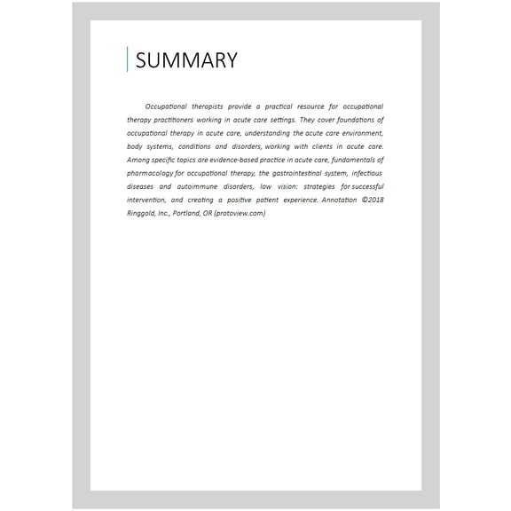 Pre-Owned Occupational Therapy in Acute Care (Hardcover) 1569003939 9781569003930