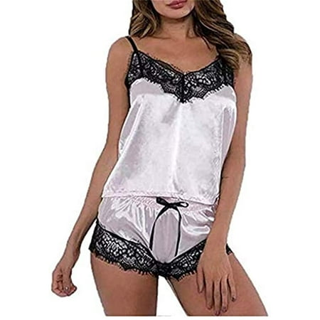 

Women Silk Satin Pajamas Set Sleepwear Shorts Babydoll Nightwear Lingerie