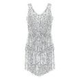 thumbnail image 7 of JanJean Womens Latin Dance Sleeveless Shiny Sequins Tassels Dress 1920s Flapper Tango Ballroom Dance Silver M, 7 of 7