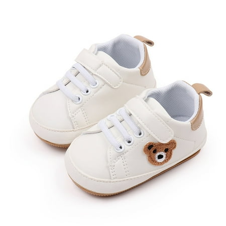 Huhudde Antislip PU Leather Shoes Cute Bear Baby Shoes for 0-18 Month Newborns