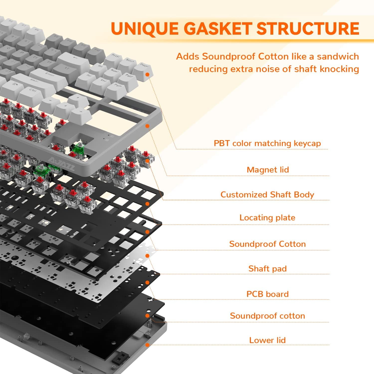 AK873 Gaming Keyboard,Chroma RGB Backlit,Hot-Swappable Linear Red Switch,PBT Keycap,75% TKL Layout,Ergonomic Mechanical Keyboard with Custom Coiled USB/Type-C Aviation Cable(Orange Gray)