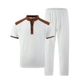 thumbnail image 4 of HBGVBA Men's Holiday Casual Knit Short Sleeve Top Color Blocked Short Sleeve Drawstring Waist Long Pants Set, 4 of 5