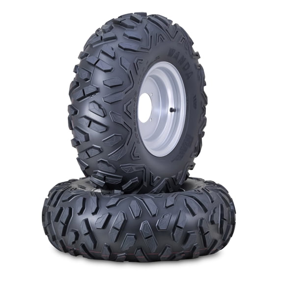 WANDA ATV Tire & Wheel 23X8-10 with 4 Lugs on 110mm PCD 2 3 offset Silver Wheel 10421,PK 2
