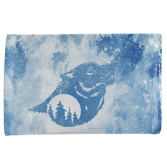 Distressed Blue Howling Wolf Silhouette All Over Hand Towel