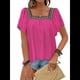 thumbnail image 2 of Camisas Mexicanas para Mujer, Estilo Bohemio, Bordadas, de Corta con Mariposa y Cuello Cuadrado, Blusas Holgadas. Rosa Roja S, 2 of 10