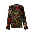 thumbnail image 5 of WTOBBY Women's Floral Print Long Sleeve Top, Pleated Retro Loose Fit Blouse, Round Neck Casual Tunic for Fall, Relaxed Bohemian Style Daily Wear,Gray M, 5 of 6