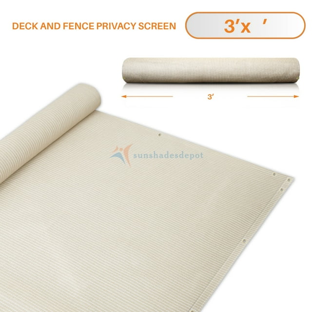 3' x 24' Beige Residential Commercial Privacy Deck Fence Screen 160 GSM Weather Resistant Outdoor Protection Fencing Net for Balcony Verandah Porch Patio Pool Backyard Rails