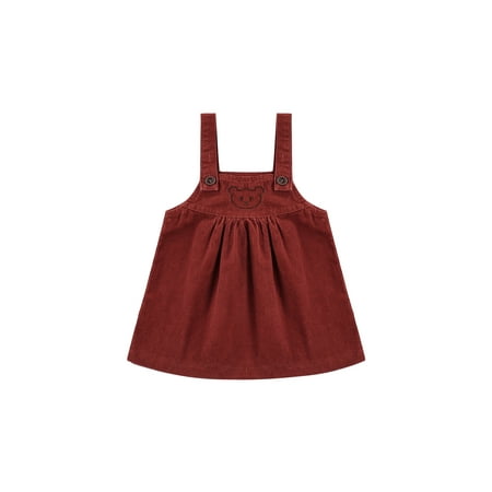 

Liliz Toddler Little Girl’s Cartoon Bear Embroidered Loose Corduroy Overall Dress