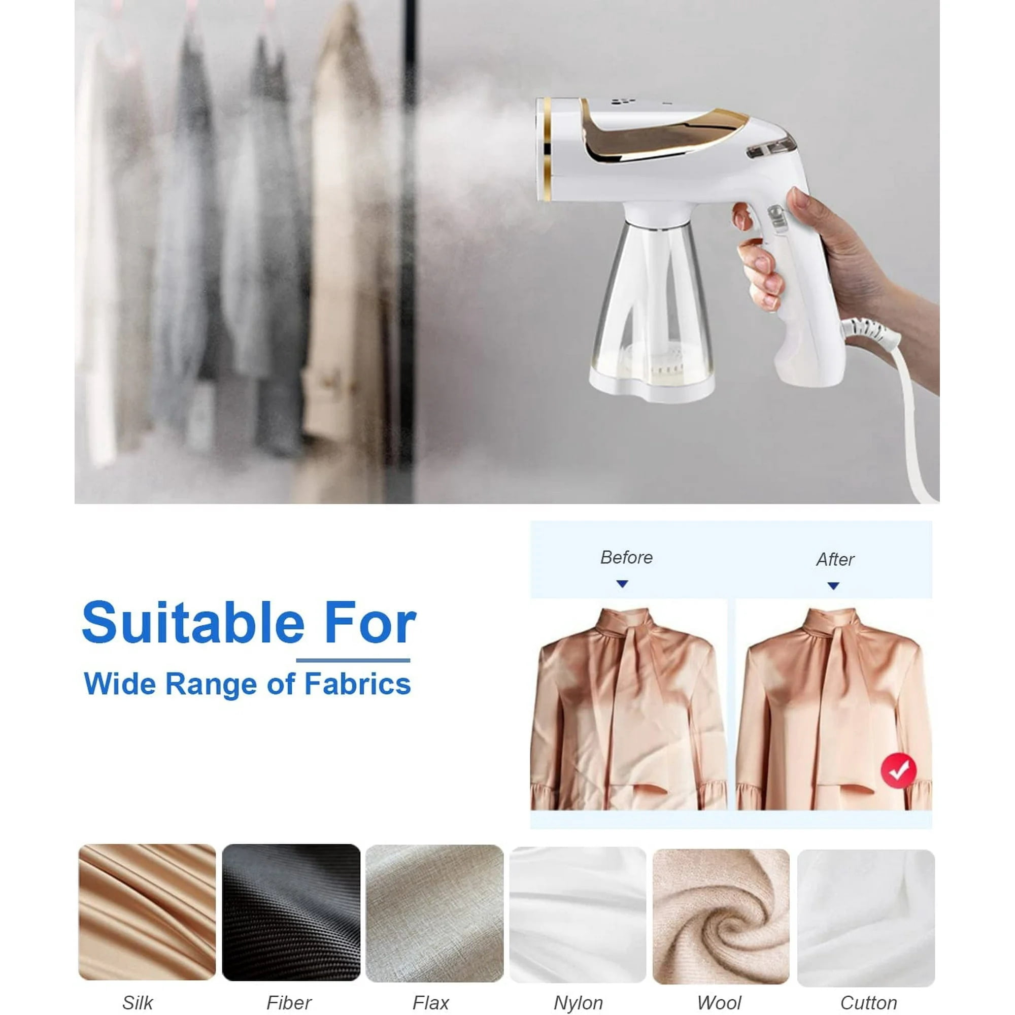 Sewnow Handheld Garment Steamer for Clothes, 1600W Fabric Steam Iron, Portable Clothing Wrinkles Remover for Home Travel, 20s Fast Heat Up, 250ML Detachable Water Tank