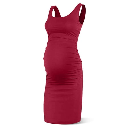 

Women s Maternity Dresses Sleeveless Tank Side Ruching Bodycon Pregnancy Dress for Daily Wearing Red-XL