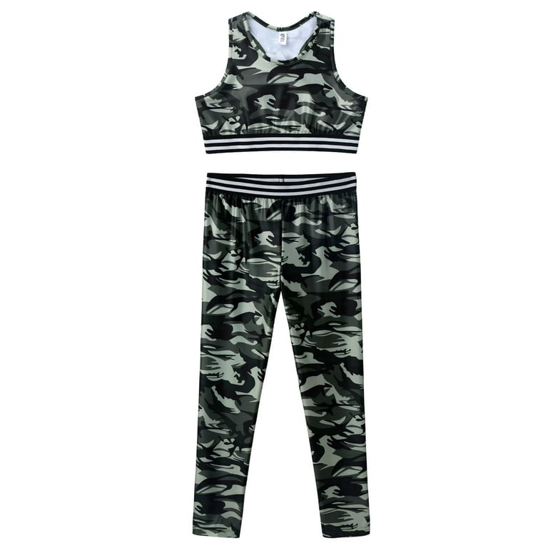 MSemis Kids Girls Workout Outfits Camouflage Athletic Leggings and