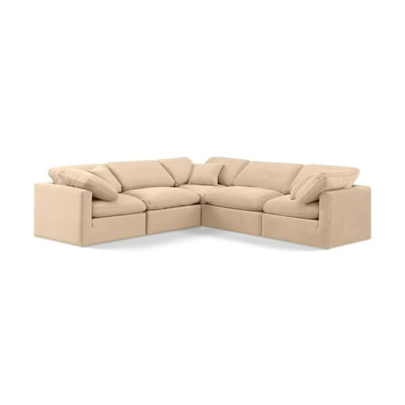 Meridian Furniture Indulge 158.5" Velvet L-Shaped Modular Sectional in Beige