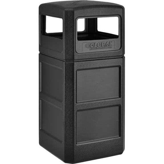 Global Industrial 641414BK 42 gal Square Plastic Waste Receptacle with Dome Lid, Black