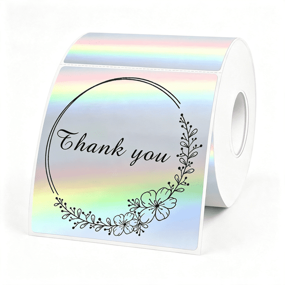 CCOCC 3"X 3"Holographic Square Thermal Label Stickers,Self-Adhesive Square Direct Thermal Labels Self-Adhesive 300Pcs 3X3 Thermal Labels( Silver,