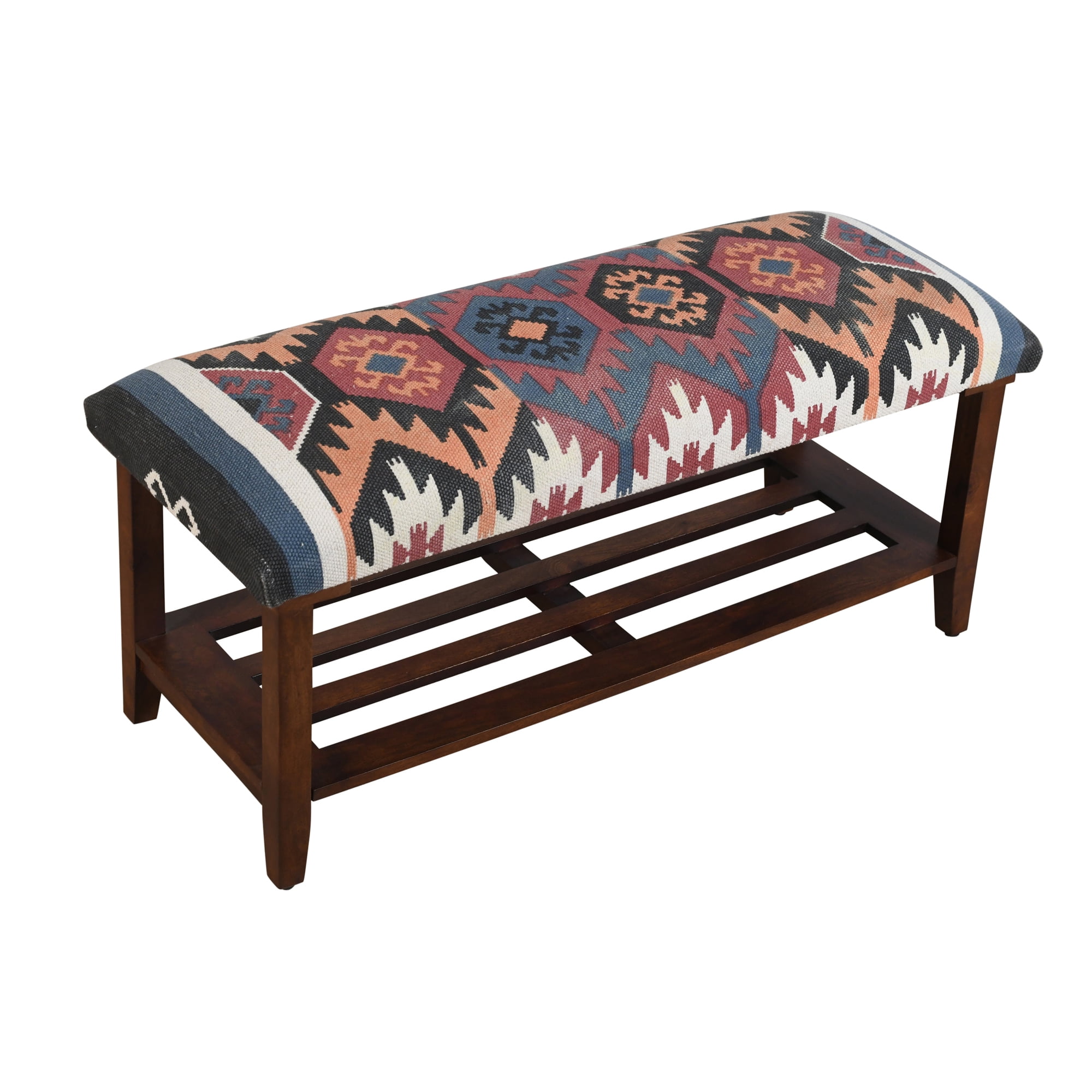 LR Home Sophia 40" Multicolored Kilim Cotton Upholstered Storage Accent Bench