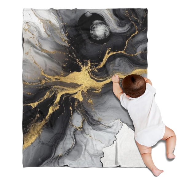 Black Gray Gold Marble Pattern Blanket,Comfortable Soft Flannel Throw Blanket,All Season,Warm Lightweight Blankets for Sofa Bed Couch Living Room Chair,30"x40"