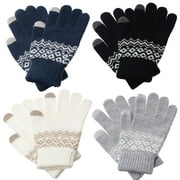 Lomubue Winter Women Non-slip Touch Screen Knitted Gloves Thicken Warm Elastic Mittens, White