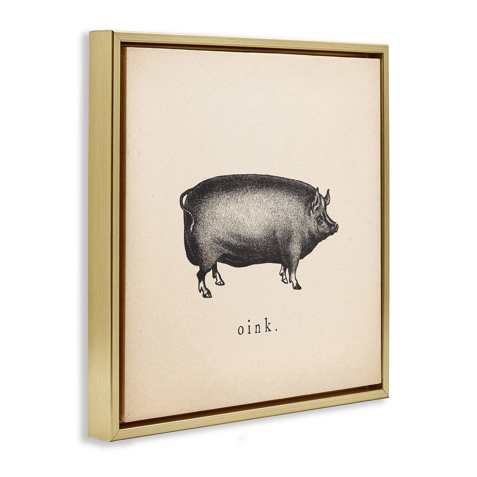Stupell Industries Oink Farm Pig Sounds Animals Painting Gold Floater Framed Canvas Art Print Wall Art, 18 x 18