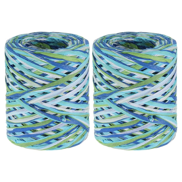 Cinta de Raffia de 219 Yardas Uxcell, Cinta de Manualidades de Raffia, Cuerda de Papel para Envolver, Azul Oscuro/Verde 2 Rollos