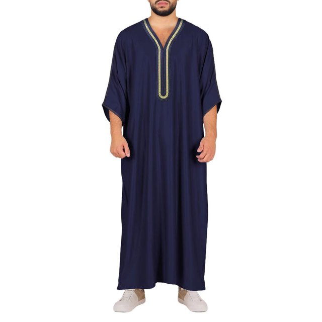 Afdoent Mens Shirts Casual Male Embroidered With Side Pockets Ethnic Design Middle Long Robe Wear For Men Comfortable