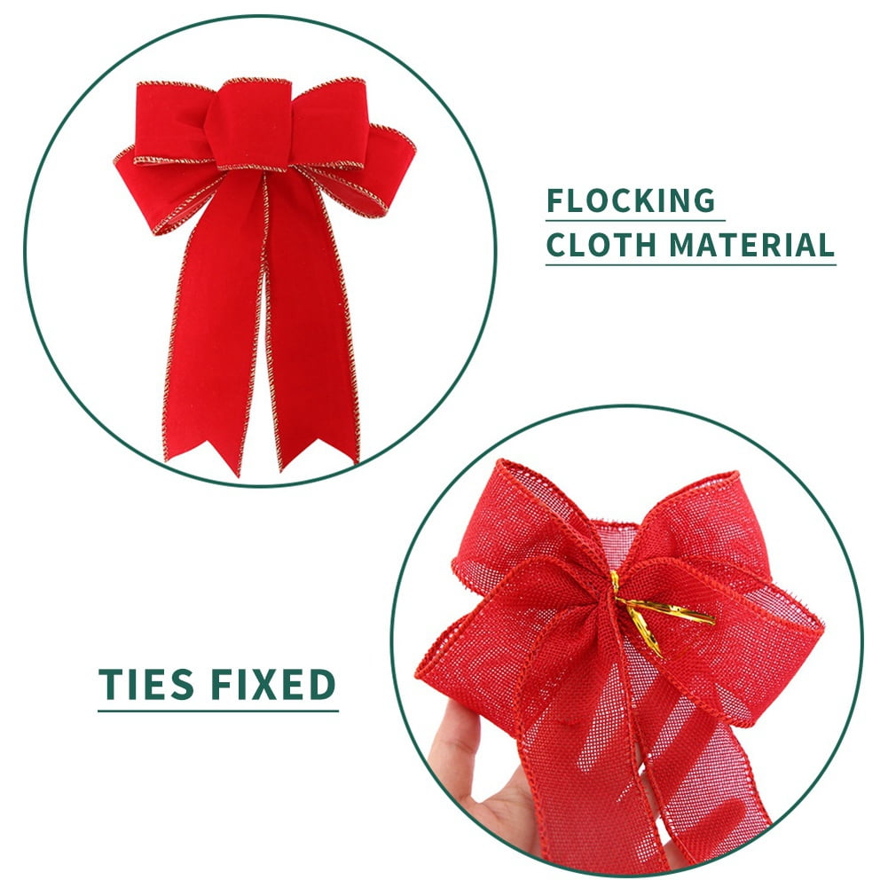 12 Pack Christmas Bows Big Christmas Bows Christmas Wreath Ribbon Bows Tree Bows Decor Burlap Bows Decor Christmas New Year Ornaments, 9.5x6.5 in