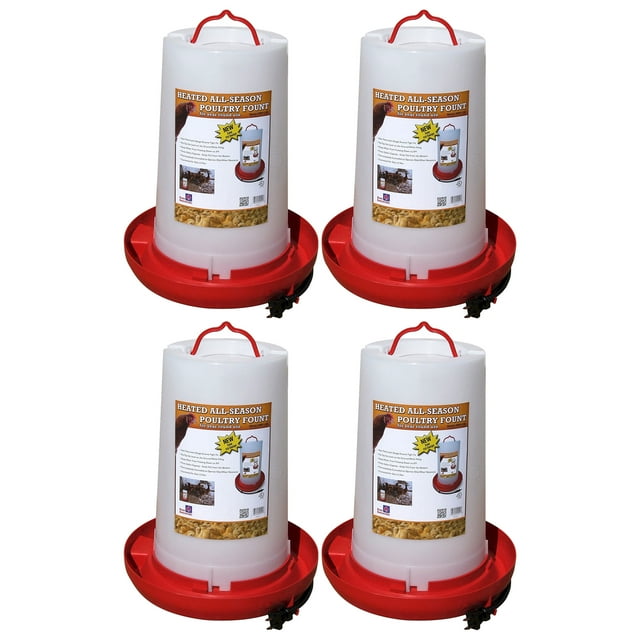 Farm Innovators HPF-100 Heated Hanging Poultry Water Fountain, Red (4 Pack)
