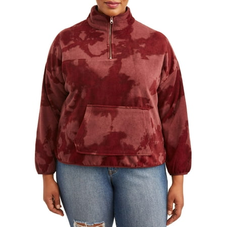 Derek Heart Juniors' Plus Size Mock Neck Polar Fleece Tie-Dye Pullover Jacket