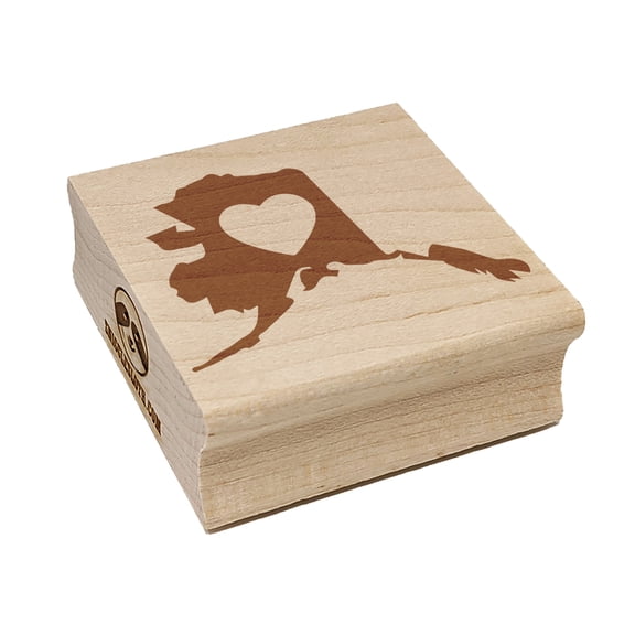 Alaska State with Heart Square Rubber Stamp Stamping Scrapbooking Crafting - Small 1.25in