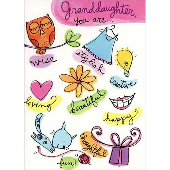 RSVP Owl, Dress, Bulb : Wise, Stylish, Creative Birthday Card for Granddaughter