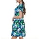 thumbnail image 2 of Fotbe Blue Lotus Flower Vestido Largo de Moda para Mujer, Vestido Tipo Camiseta con Manga Corta y Estilo Casual a Rayas y Bloques de Color, 2 of 6