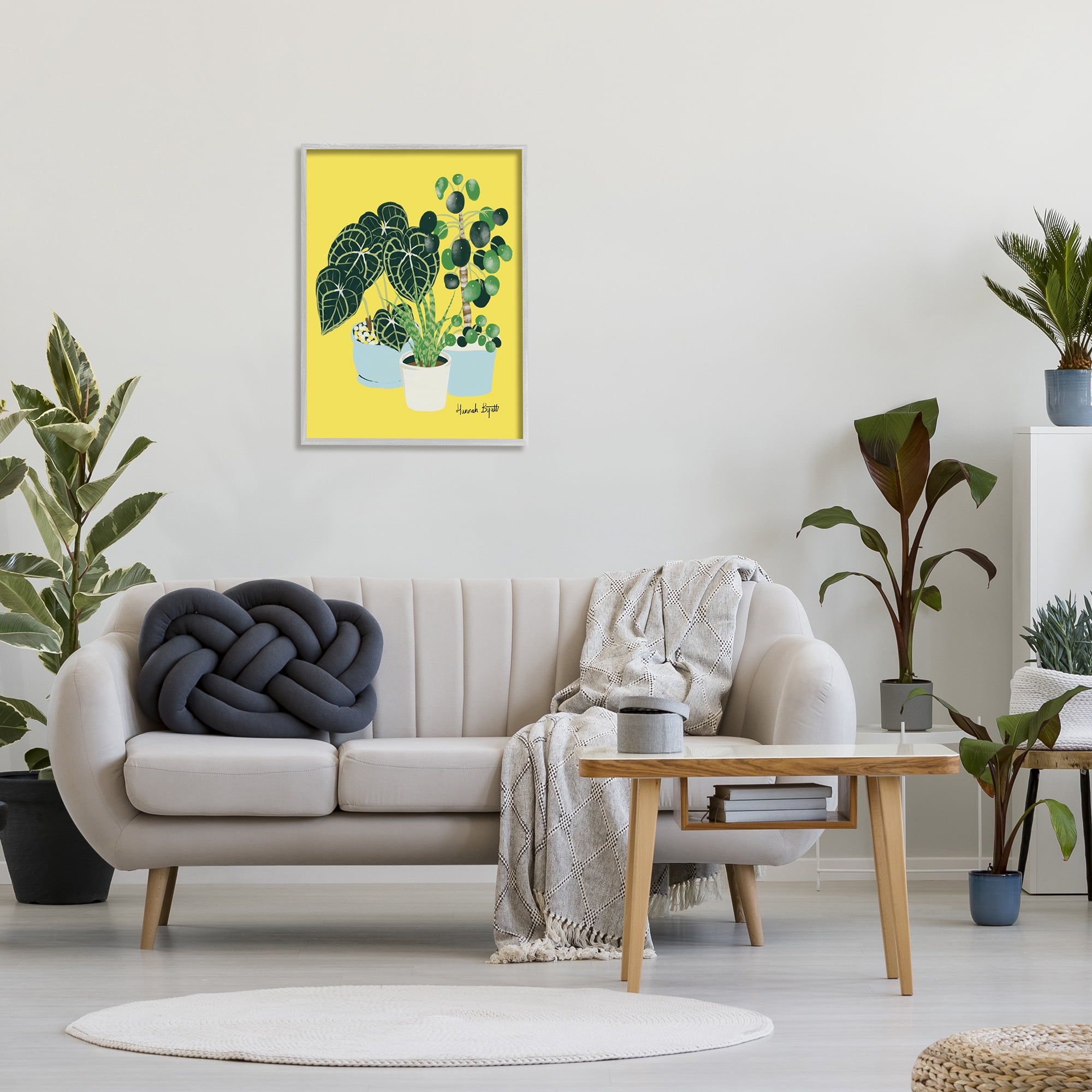 Stupell Industries House Plants on Yellow Botanical & Floral Painting Gray Framed Art Print Wall Art, 24 x 30