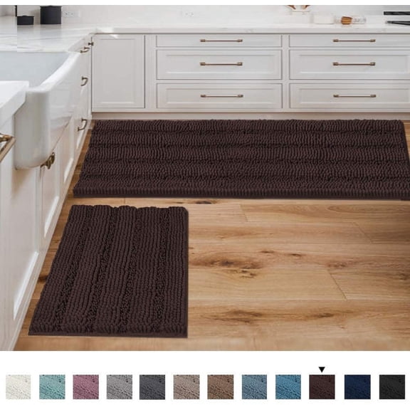 Goowood Bathroom Rugs Sets 2 Piece Striped Super Absorbent Bath Mat Non Slip Microfiber Shaggy Bathroom Rug for Shower Floor 47x17 17x24