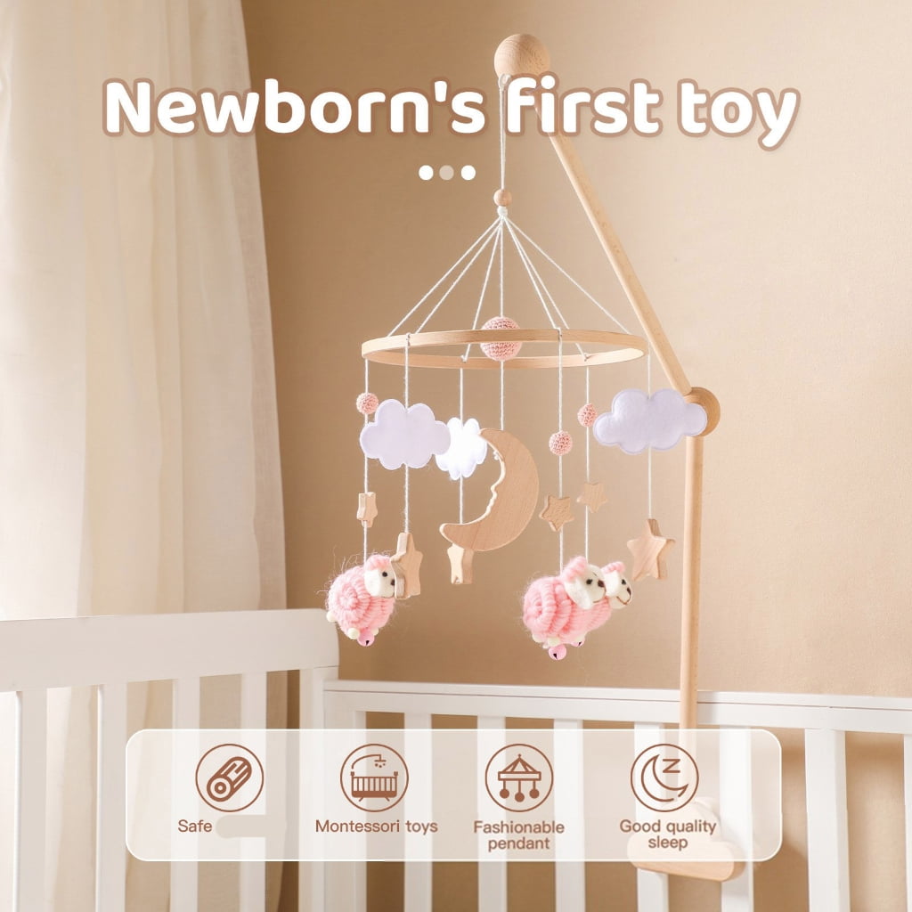 Zeiwohndc Wooden Star Moon Nursery Mobile Stable Hanging System Baby Shower Gift